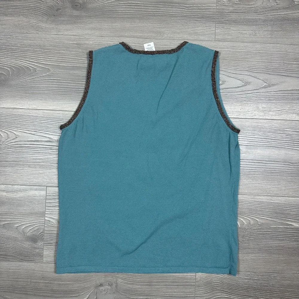 Teal Knit Beaded Tank Top -‎ SIZE M Jones New York Floral Sequins Fall Elegant - Picture 5 of 6